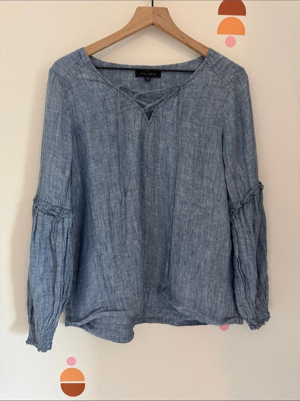 Sanctuary Chambray Lace-Up Peasant Tunic - Light Blue N0163 - Picture 1 of 3